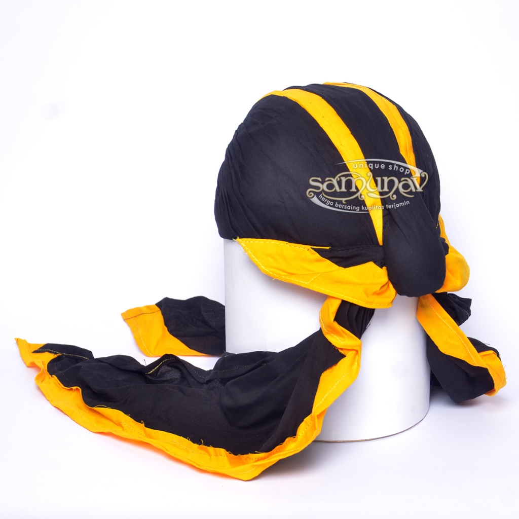 Blangkon Jogja Mataraman Super Halus Koncer Hitam Plisir Kuning