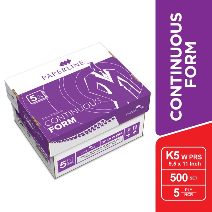 

Paperline Kertas Continuous Form / CF K5 W PRS - 5 Ply Rangkap - Pendek / Dibagi 2 ( 9,5 x 5.5 Inch )