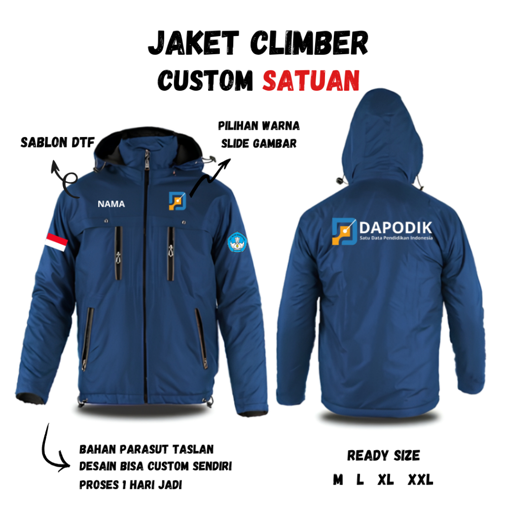 Jaket DAPODIK Jaket Parasut Custom Sablon Desain Bebas Tebal Desain Terbaru