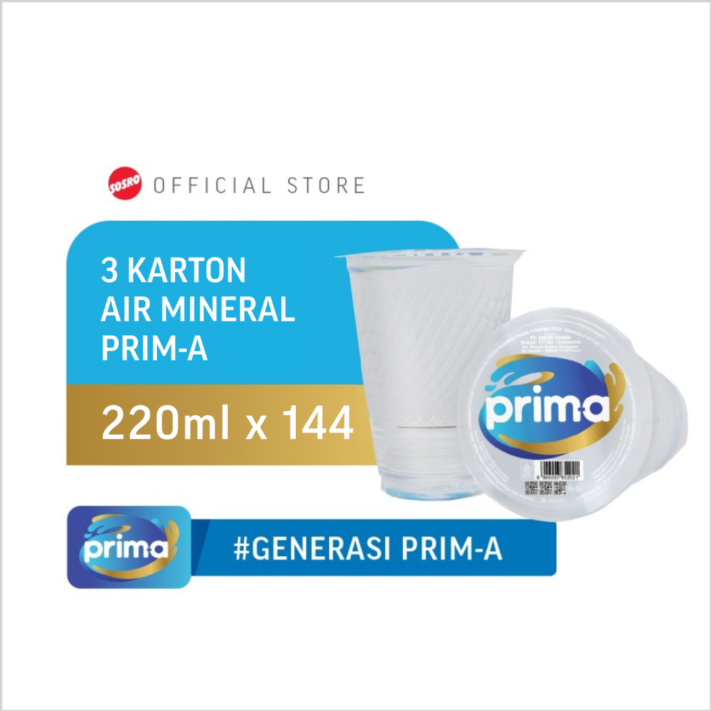 

3 Karton Prim-a Cup Air Mineral 220ml x 48 pcs, Total 144 pcs