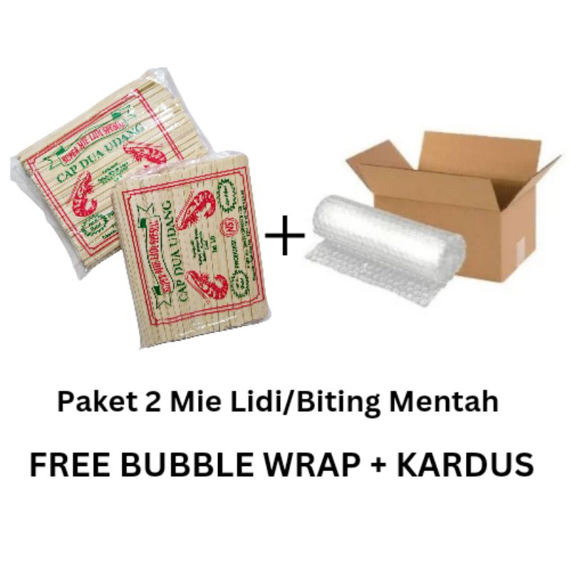 

Paket 2 Mie Lidi Biting Mentah Siap Goreng Mie Lidi Cap Dua Udang Atau Cap Udang Dua 450gr Free Kardus+bubble wrap