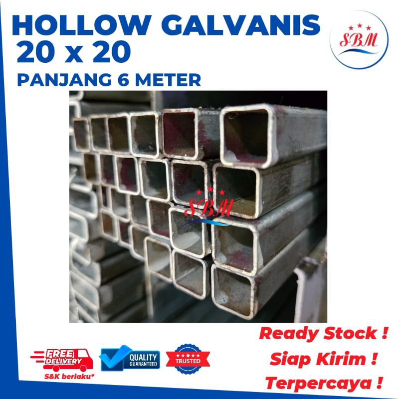 Besi Hollow Galvanis 20x20 Tebal 1,6mm Panjang 6 Meter