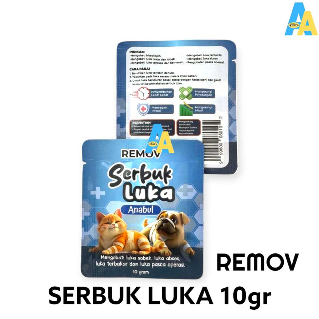 Remov Serbuk Obat Luka Luar Cakar Bernanah Pasca Operasi Antiseptik Antibiotik Kucing Anjing 10gr