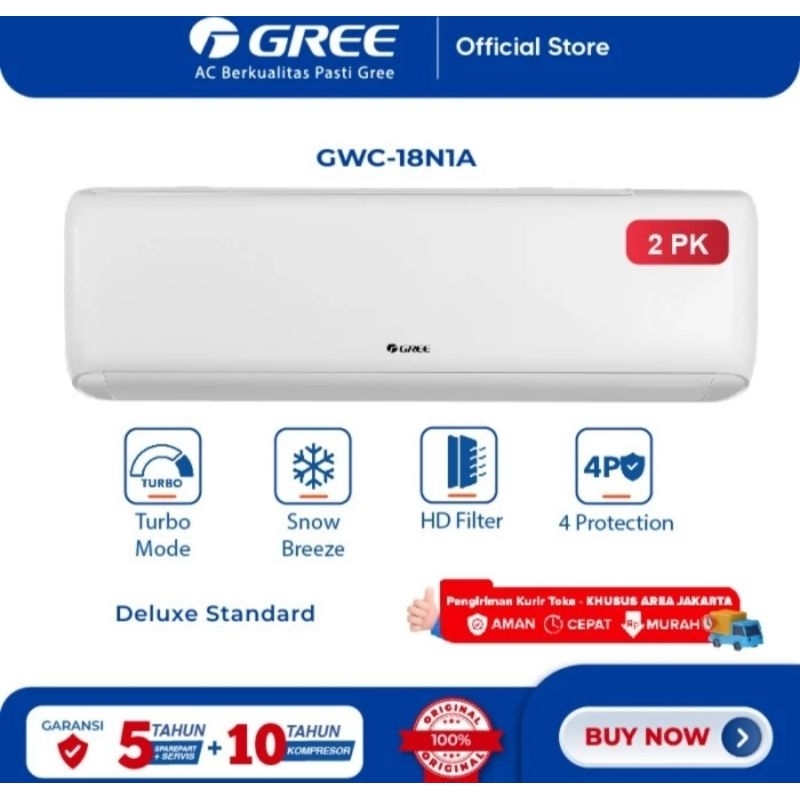 AC GREE 2 PK GWC 18N1A KOMPRESSOR BLACK DIAMOND FIN-PUTIH (INDOOR-OUTDOOR)