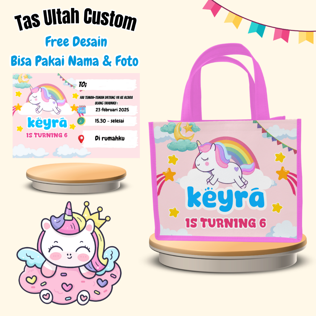 

Paket 20 Pcs Tas & Free Undangan Anak Ulang Tahun Custom Desain Muat Kfc Snack Kain