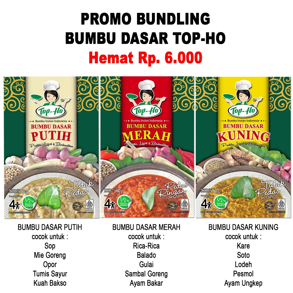 

Paket Bundling bumbu dasar Topho (Merah, Putih, Kuning) Lebih Hemat 6.000 Rupiah