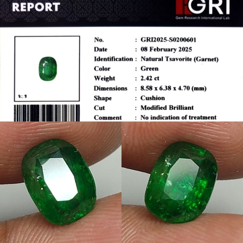 Natural Vivid Green Tsavorite Garnet 2.4ct GRI Material Crystall Warna Ijo Botol Good Luster Gemeric