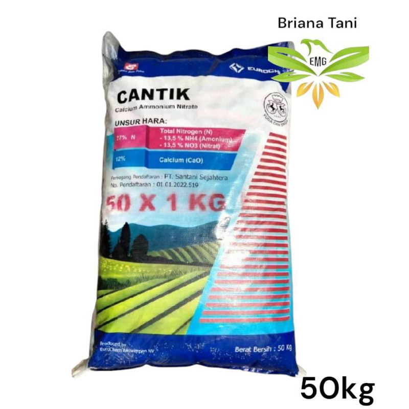 Cantik 50KG Pupuk Calcium Ammonium Nitrat Nitrogen 27%, Calcium 12%  Untuk Semua Jenis Tanaman Santa