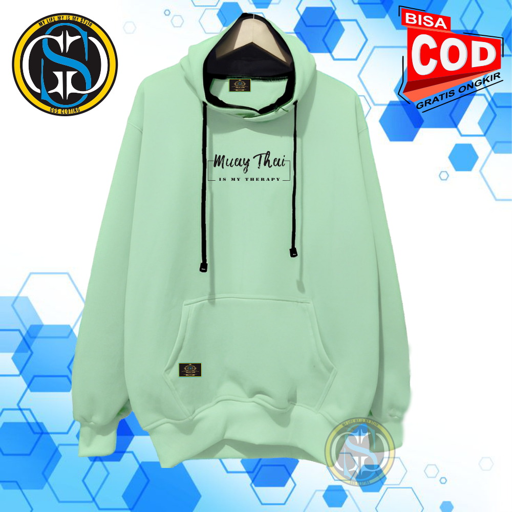 Jaket Hoodie Pria Wanita Warna Cream Kardus Motif Muaythai Bela Diri Ongbak Thailand Katun Fleece
