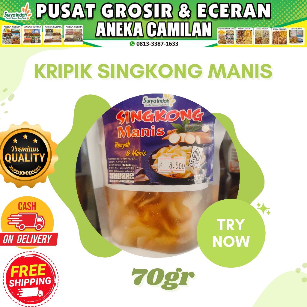 

Kripik Singkong Manis packing 70gr Kwalitas Premium Surya Indah Jombang