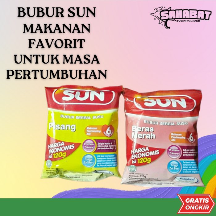 Bubur Sun sachet isi 120 gram, makanan utama praktis buat sugar glider