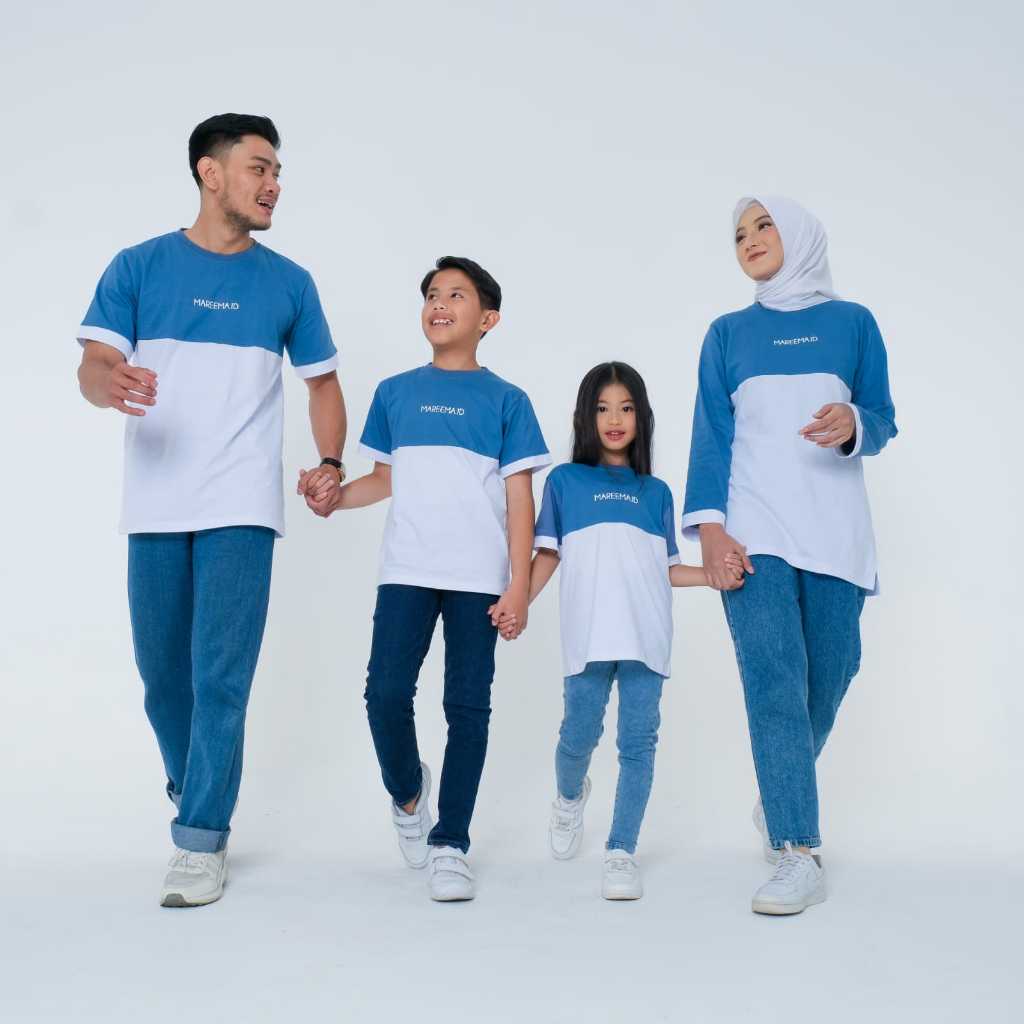 Atasan Kaos Couple Family Set Keluarga Denim Putih Sarimbit Ibu Ayah Anak Terbaru