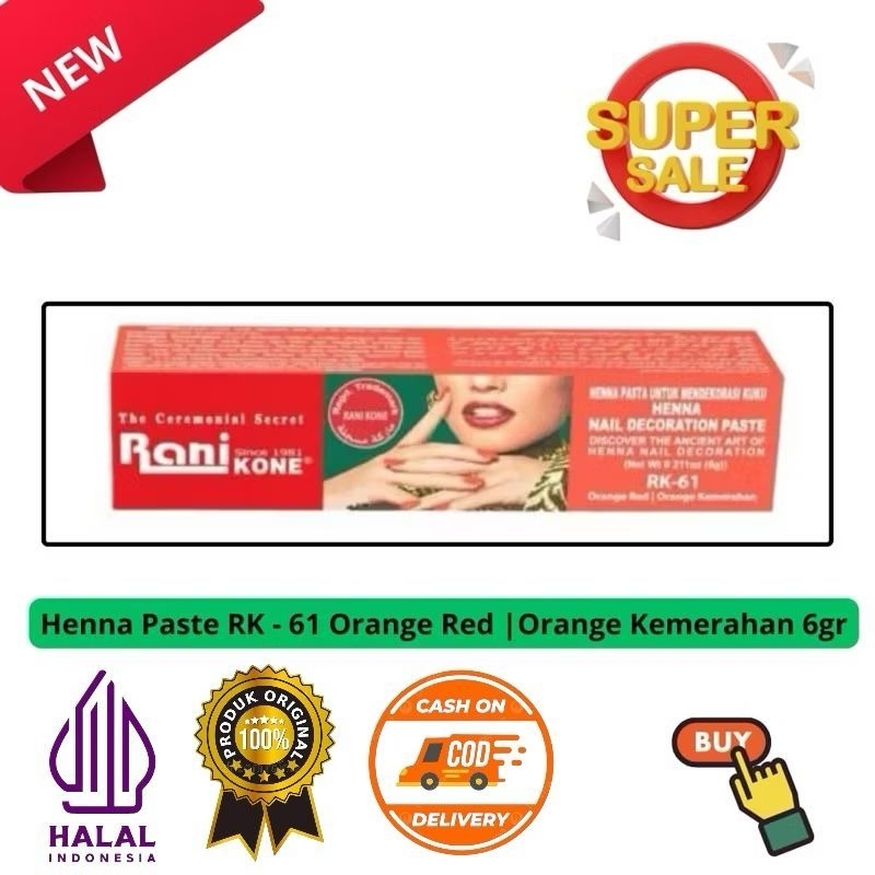 (COD) Rani Henna Kone Nail RK - 61 Orange Kemerahan 6gr | Oleh-Oleh Haji dan Umrah Pacar Kuku Arab