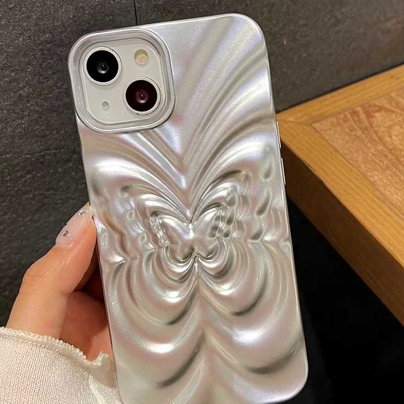 FANSTORE_PKU - Hard Case Luxury  / iPhone / 3D / Kupu Kupu / Butterfly / Hologram / Silver / Estetik
