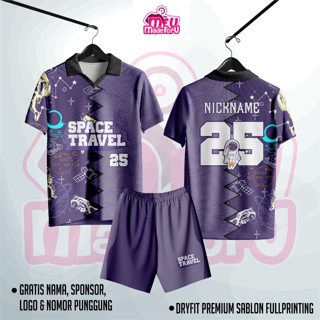 Jersey Baju Wanita/Pria Space Travel Edition Ungu CUSTOM Zumba, Badminton, Tennis, Futsal, Volly GRA