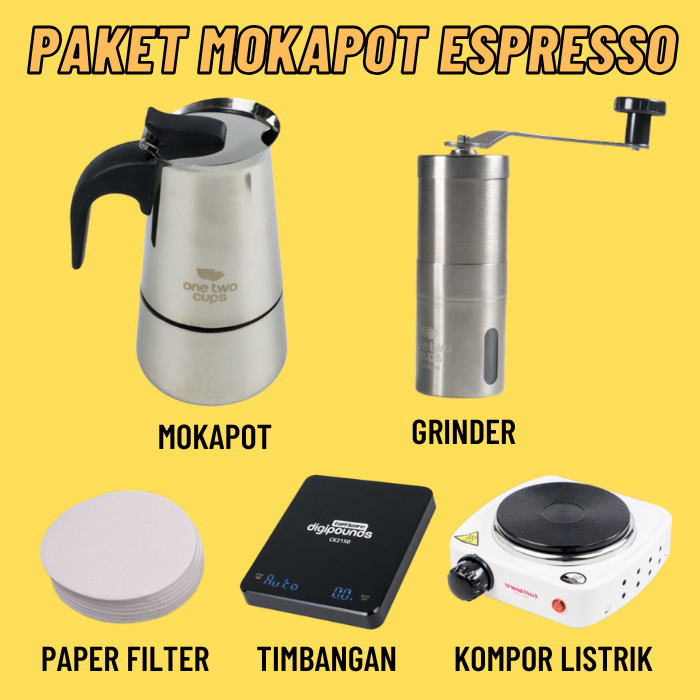 Paket Alat Seduh Kopi Moka Pot Espresso Manual Coffee Maker Set Mokapot Mocha 3 6 Cup dengan Grinder