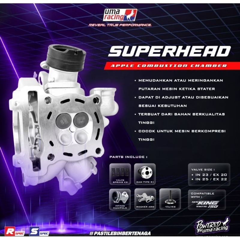 SUPER HEAD UMA RACING MX KING 23/20 25/22 isi noken as per klep rocker arm klep intake mxking mx135 