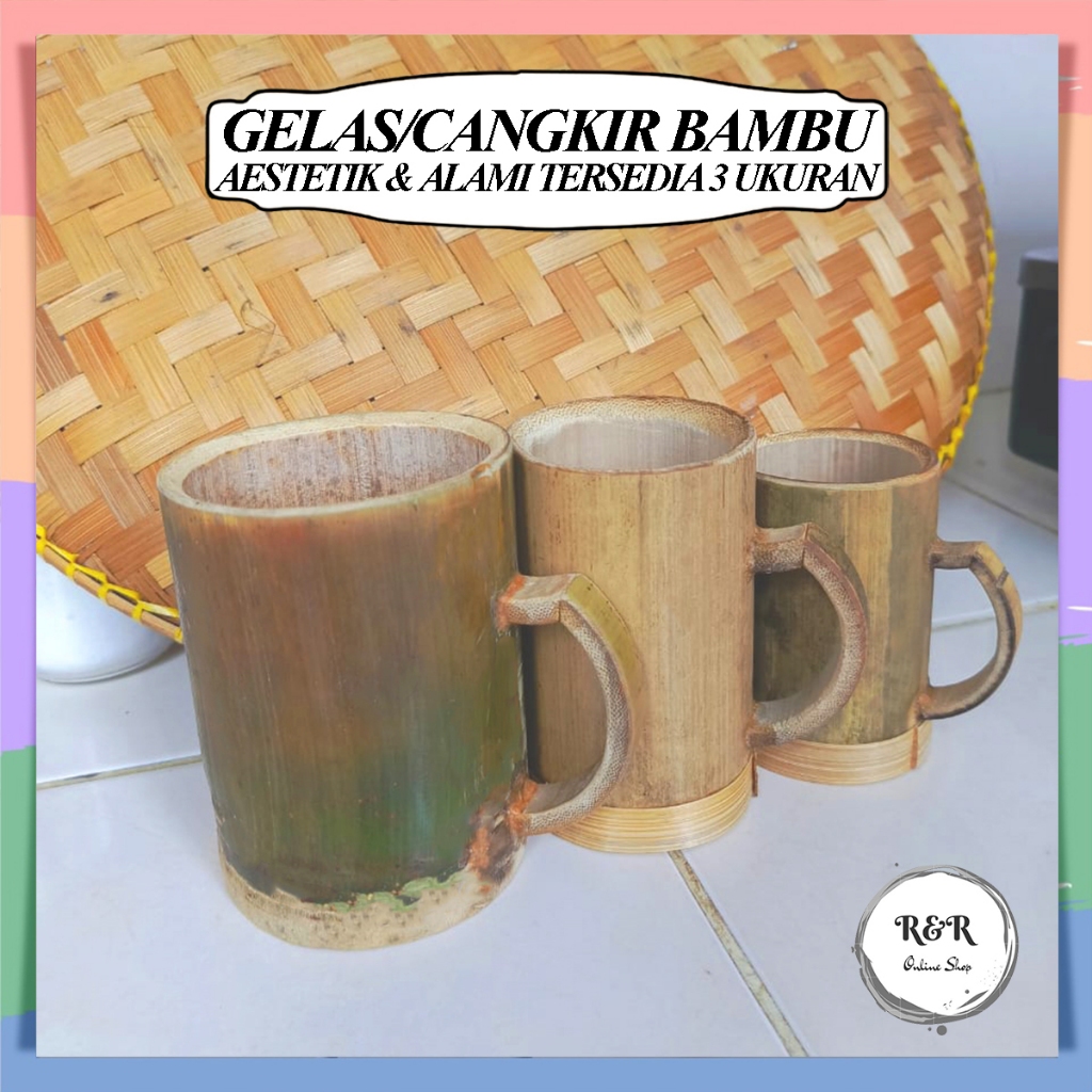 Gelas Bambu Gelas Cangkir Gelas Kerajinan Bambu Mug Bambu Asli Natural Gelas Angkringan Tradisional