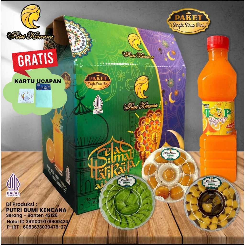 

PROMO KUE LEBARAN PUTRI KENCANA PAKET SINGLE SIRUP MINI 4 IN 1 ISI 3 TOPLES PLUS 1 SIRUP FREE KARTU UCAPAN