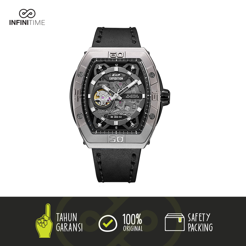 Jam Tangan Expedition E 6800 E6800 Pria Titanium Leather Silver Black
