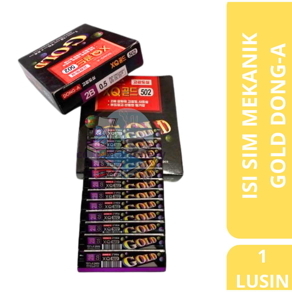 [1 LUSIN] Refill Lead Pensil Mekanik / Isi Sim Pensil Mekanik Warna Hitam Gold Dong-A Isi 12 Tabung 