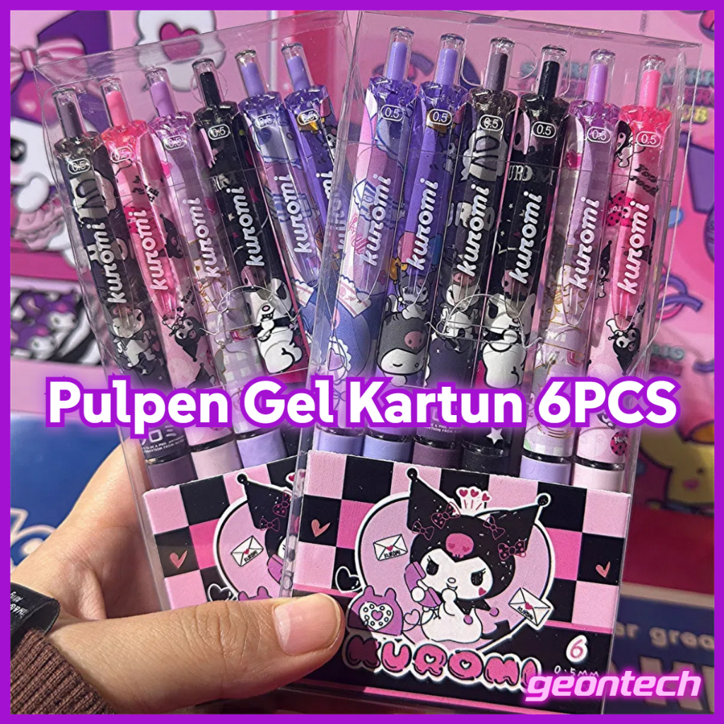 

【】Pulpen Gel 0.5mm 6PCS Sanrio Pen Bolpoin Tinta Gel Cair Model Cetekan Isi 12PCS Kuromi/ Cinnamoroll/ Labubu/ Capybara Pena Aesthetic Edition Karakter Kartun Lucu