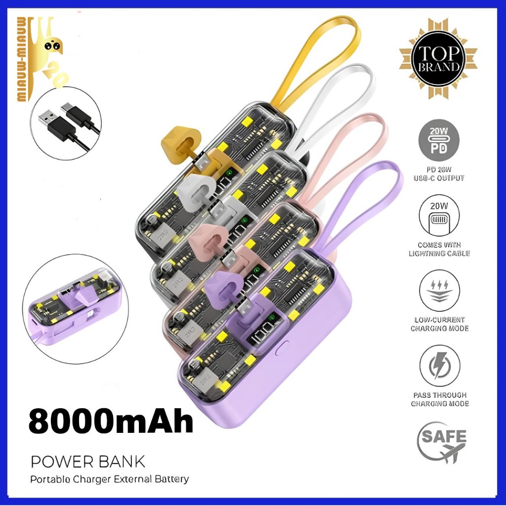 Umaxxi pro UP-313 Powerbank 8000mAh Portable Mini Transparan Lightning ios Type C PD Fast Charging W