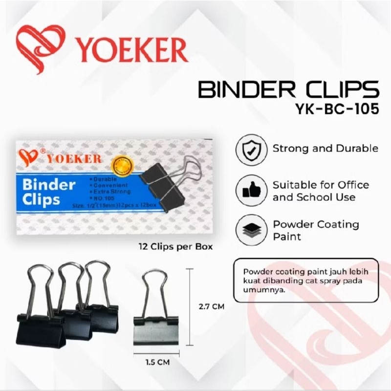 

(1Pack:12Pcs) Binder Clip Ukuran No. 105 15mm Isi 12 Pcs / Penjepit Kertas Hitam / Klip Kertas