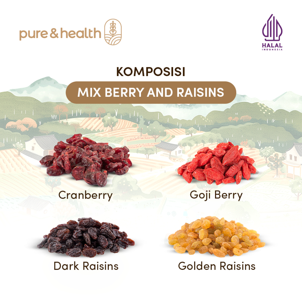

Ay00! Mix Berries and Raisins 250 Gram Pure and Health - Buah Berry Kering Cranberry Kismis Goji