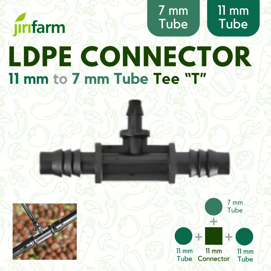 Konektor Selang Irigasi Tipe Tee Reducer 11 mm ke 7 mm untuk Sistem Penyiraman Tanaman