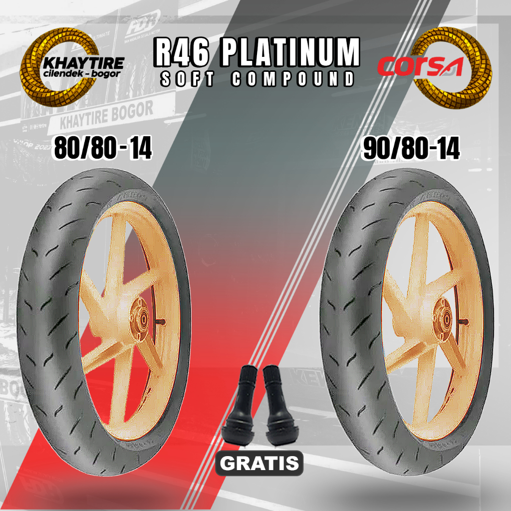 Sepasang Ban Motor Matic Soft Compound Corsa Platinum R46 80/80 & 90/80 Ring 14 Tubeless