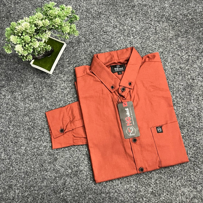 Kemeja Polos Pria Kemeja Lengan Panjang Cigaret V Neck