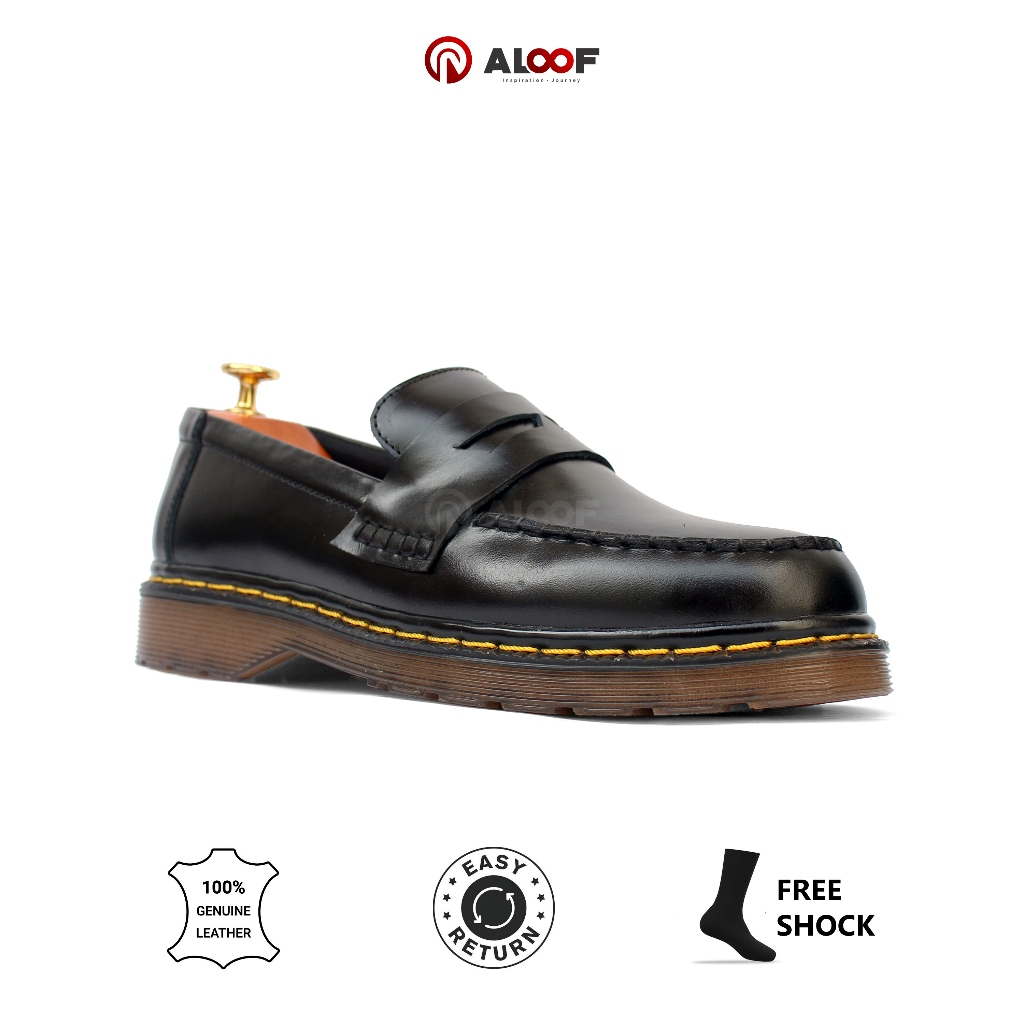 BEST DEALS 38-45 ALOOF PENNY HITAM - SEPATU LOAFERS PRIA KULIT ASLI SLIP ON ORIGINAL INDONESIA