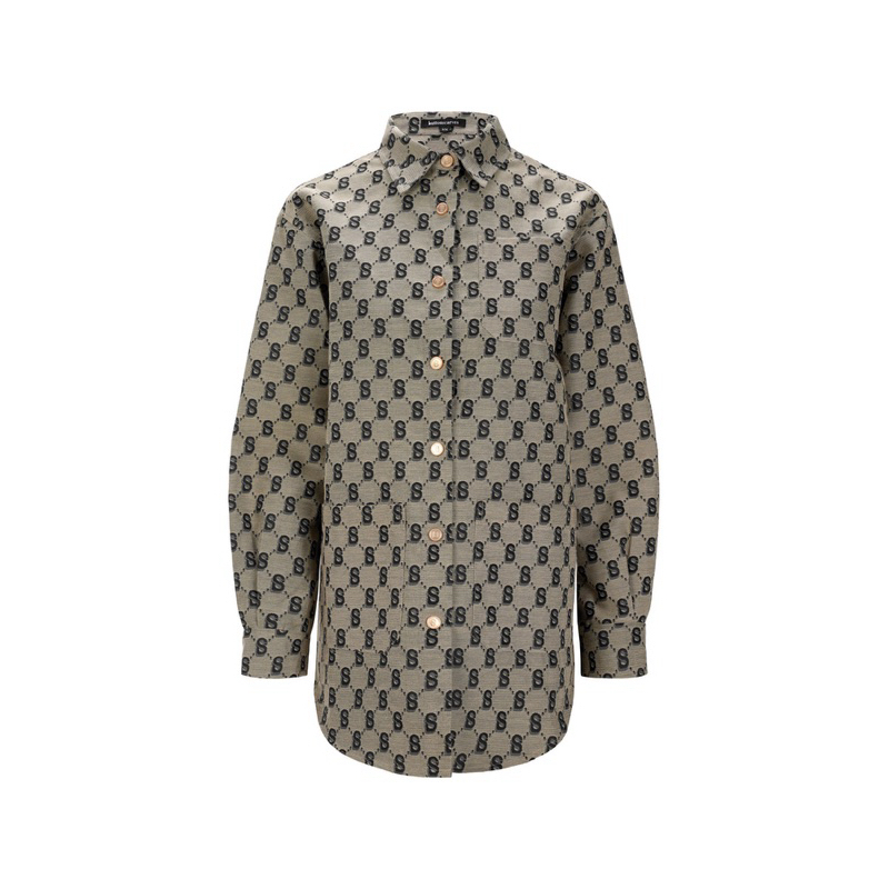 MONOGRAM BEVERLY SHIRT BLACK TAUPE BUTTONSCARVES