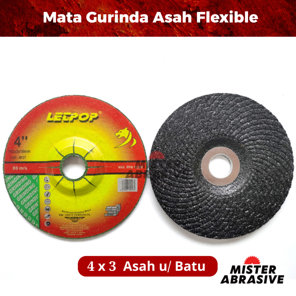 Batu Gerinda Asah 4 in 4" x 3 mm Mata Gurinda Poles Kaca Keramik Lecpop