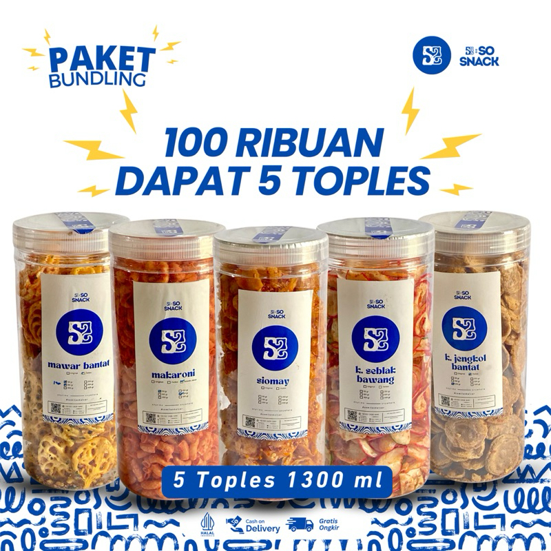 

PAKET BUNDLING 5 TOPLES CEMILAN | Cemilan Mix | Cemilan Toples | Oleh oleh | Hampers Makanan