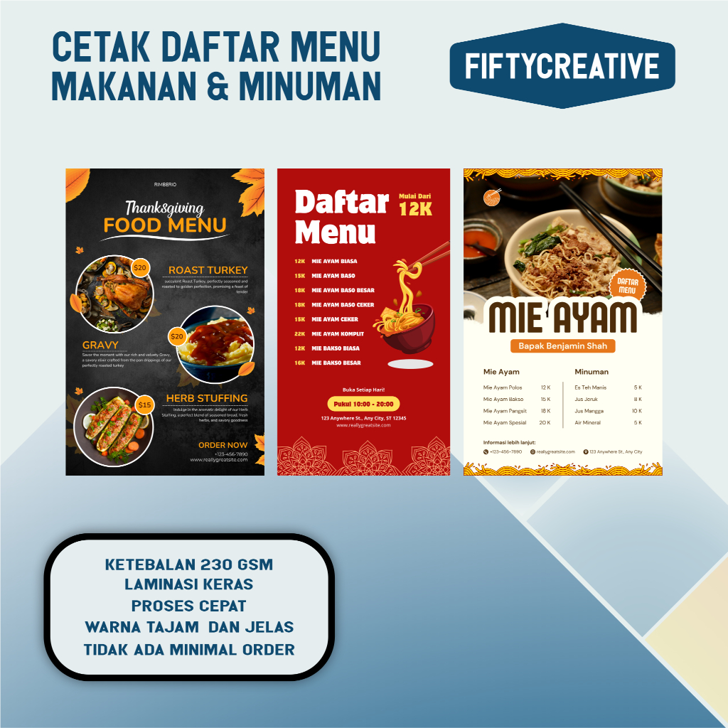Dattar Menu Makanan dan Minuman Bisa Custom Atau Kami Desainkan