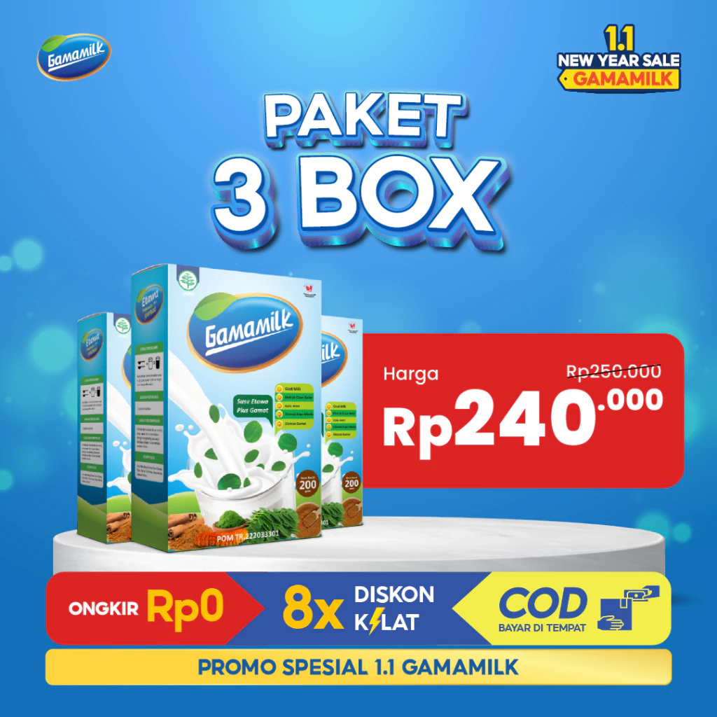 

DISKON!! (3 BOX) GAMAMILK Susu Etawa Paket Membantu Meredakan Rematik/Asam Urat/Nyeri Sendi & Tulang