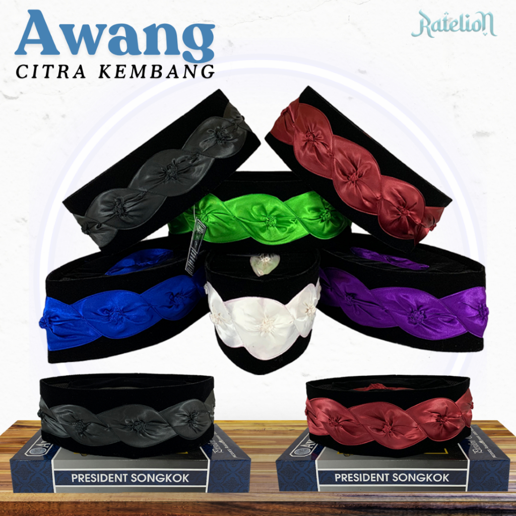 Songkok CITRA KEMBANG KOL AWANG Tinggi 9 AC Dasar Hitam Merah Maroon Biru Ungu Hijau Putih Kopeah Be