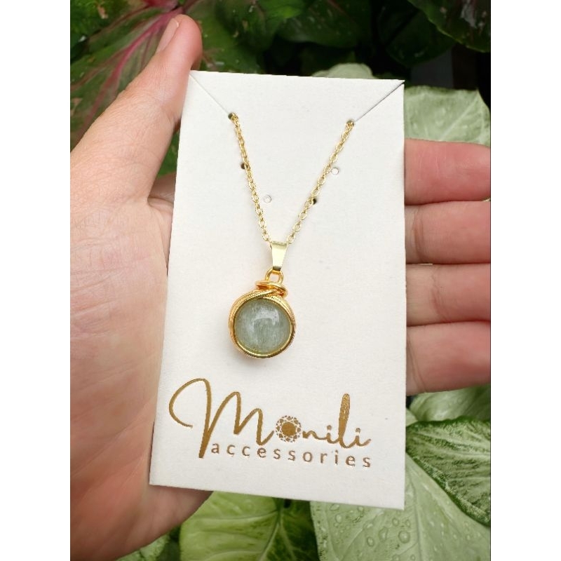 Wire Wrapping Round Aquamarine Pendant Necklace / Kalung Aquamarine
