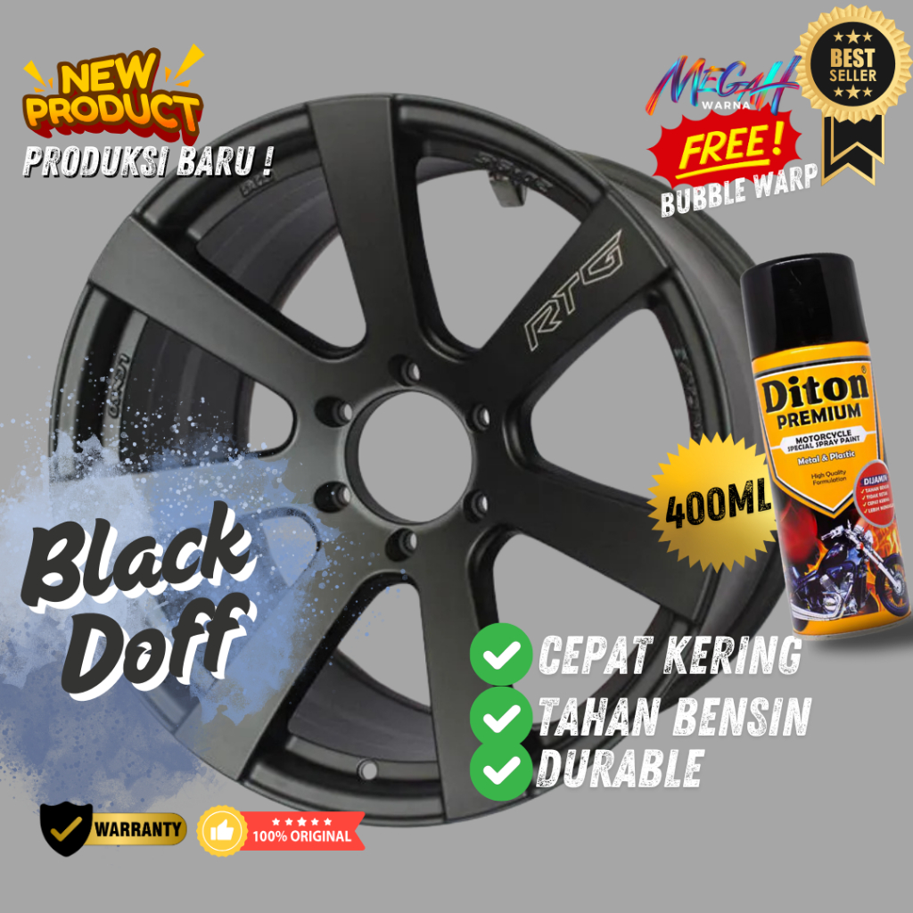 DITON PREMIUM 9184 Black Doff 400ml cat semprot spray paint pilox pilok Clear Dop Epoxy Hitam Dof