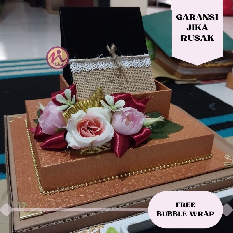 Kotak Mahar Logam Mulia Beludru Hitam Hias Bunga - Box Emas Antam Seserahan Mika