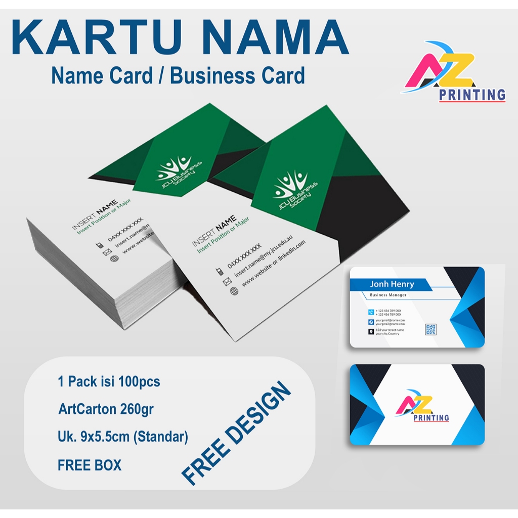 

Kartu Nama Standard 9x5,5cm Art Carton 260g Full Color - 100 pcs/box