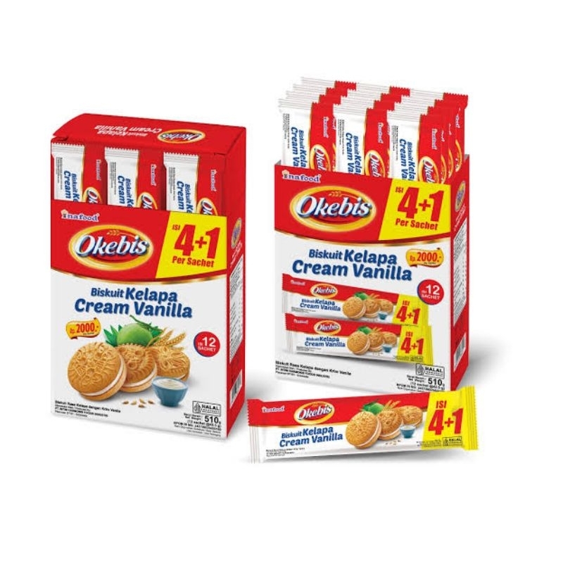 

BISKUIT INAFOOD OKEBIS KELAPA CREAM COKELAT | VANILLA BISCUIT NETTO 12 x 42.5 GR