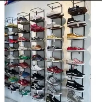 Rak toko sepatu rak sepatu dinding susun 7 minimalis Hitam