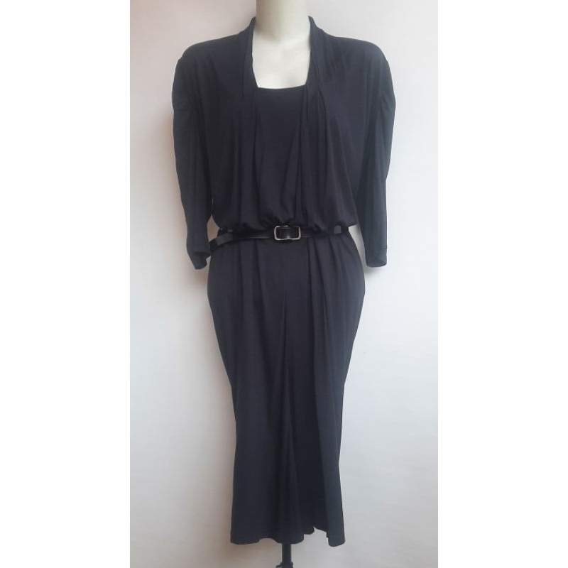 Midi Dress Merek It MICHAA with Belt Elegant Dove Gaun Kondangan Acara Kerja Semi Formal Preloved PL