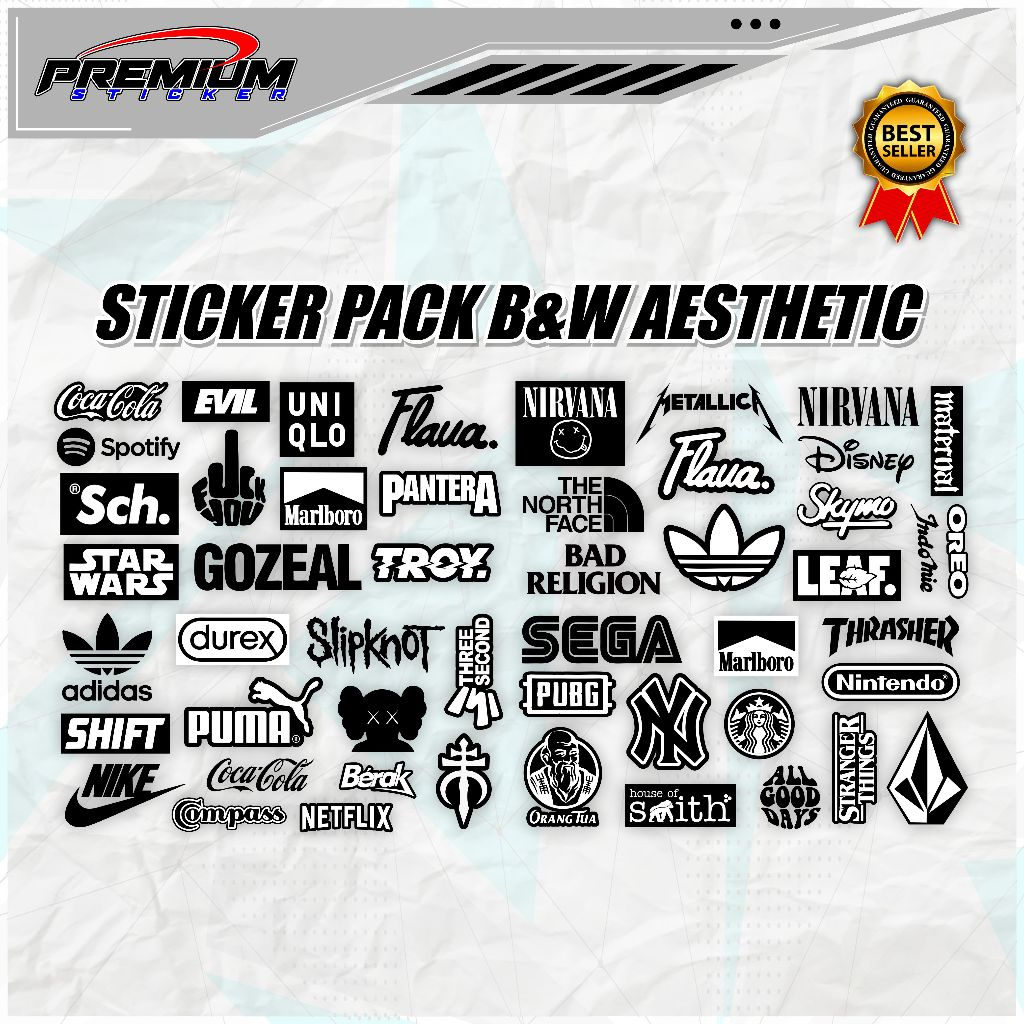 

Stiker Aesthetic Black And White Brand Distro /1 Lembar /Paper Vinyl Waterproof Sticker Helm Buku Journal Koper Motor Casing HP Laptop Tumbler