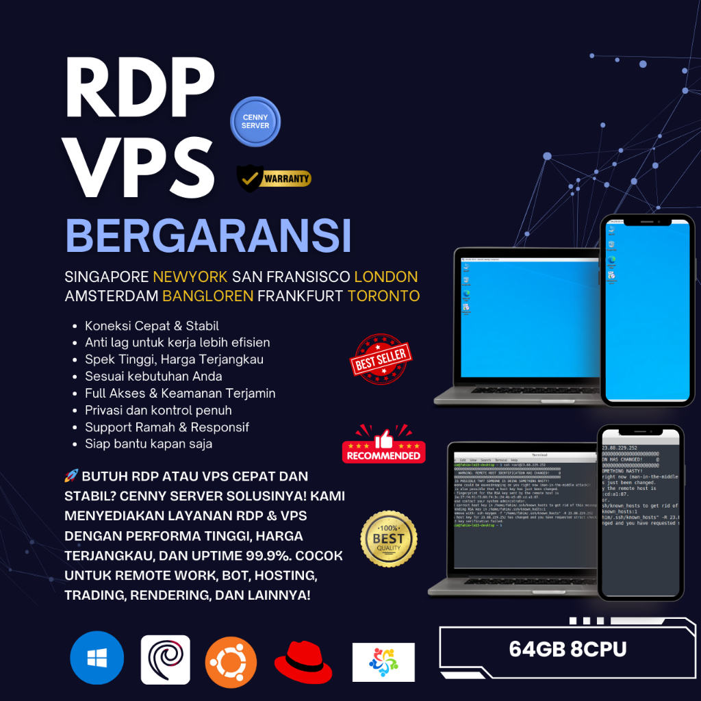 RDP WINDOWS AMD EPYC 64GB 8CPU FULL ADMINISTRATOR, GARANSI 30 HARI