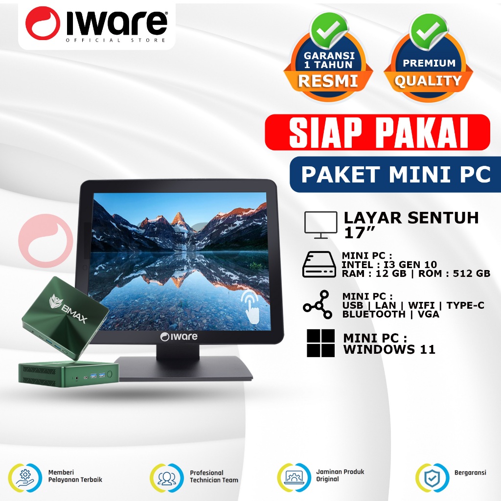 Iware Monitor Touchscreen 17" with Mini Pc Bmax Windows 11 Gen 10