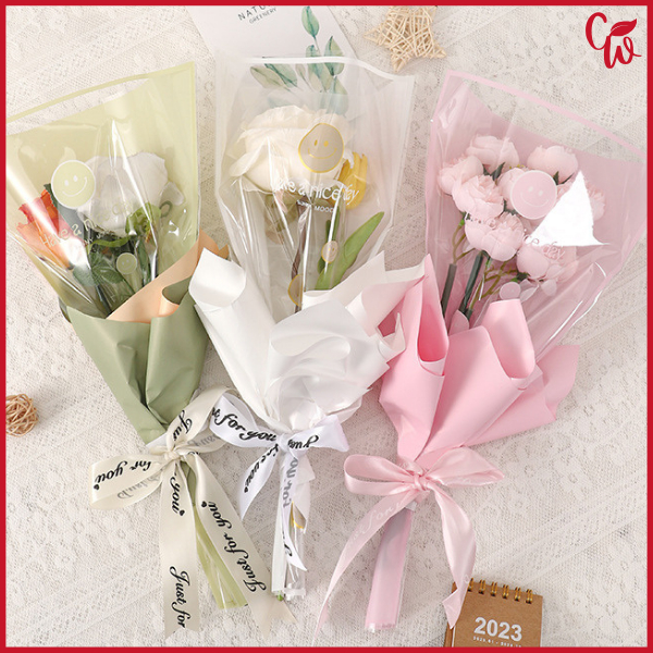 

50 LEMBAR Single Rose Wrapping Plastik Mini Buket Mawar Single Rose SF28